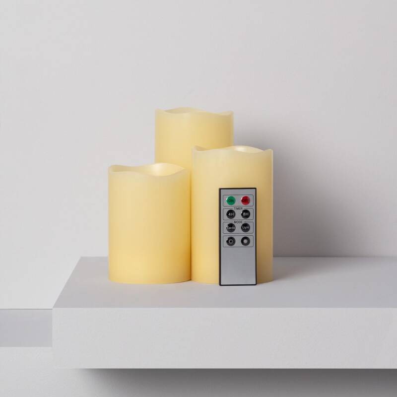 Pack de 3 Velas LED Cera Natural com Controle Remoto