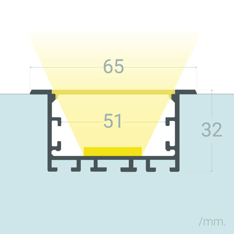 Perfil Alumínio Encastrável XL para Fitas LED até 45 mm com Tampa Continua