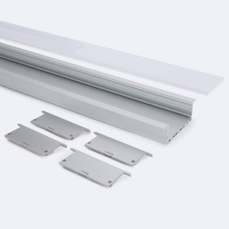 Perfil Alumínio Encastrável XL para Fitas LED até 60 mm com Tampa Continua