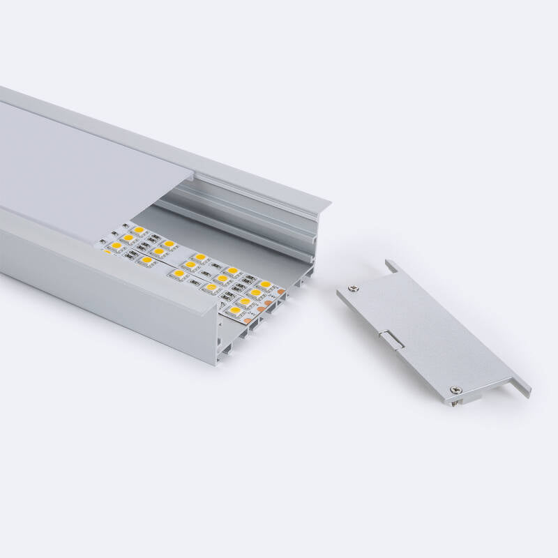 Perfil Alumínio Encastrável XL para Fitas LED até 60 mm com Tampa Continua