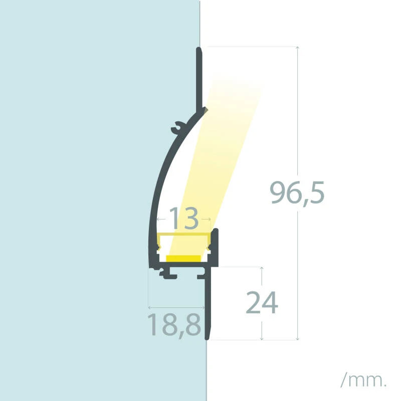 Perfil Alumínio Encastrável para Gesso / Pladur 2m para Fitas LED até 12 mm