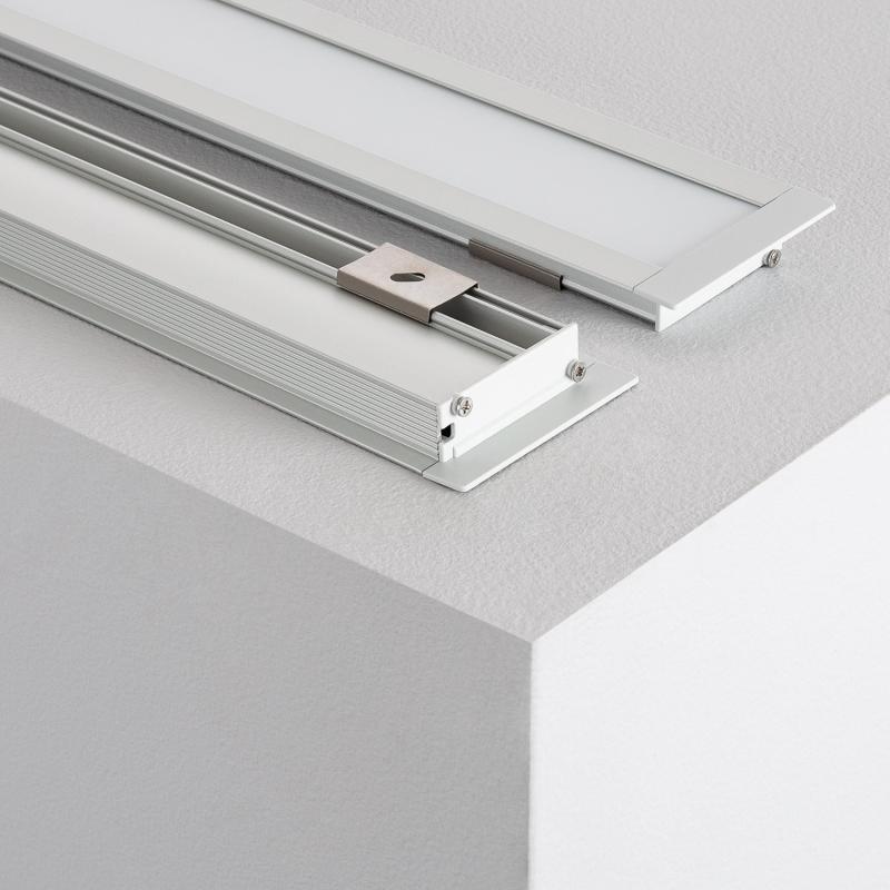 Perfil Alumínio Encastrável 1m com Luz Difusa para Fitas LED até 10 mm
