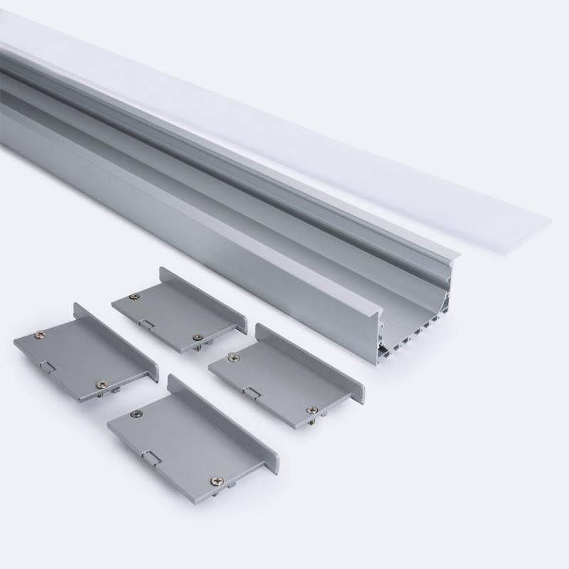 Perfil Alumínio Encastrável para Fita LED até 45 mm com Tampa Contínua