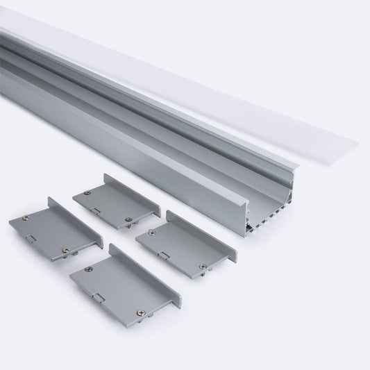 Perfil Alumínio Encastrável para Fita LED até 45 mm com Tampa Contínua