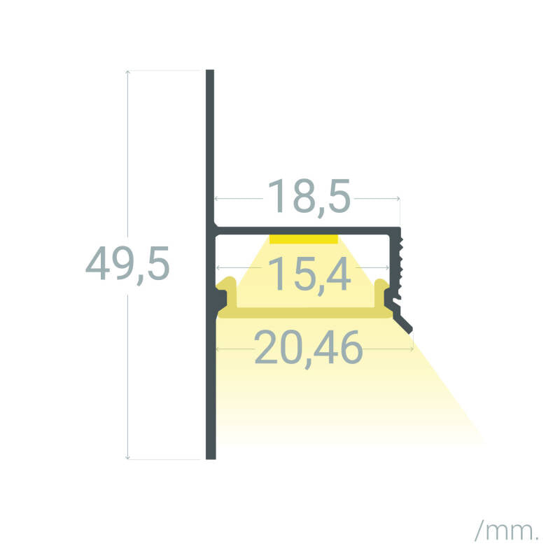Perfil de Alumínio Integração em Parede/Teto para Fita LED até 15 mm com Tampa Contínua