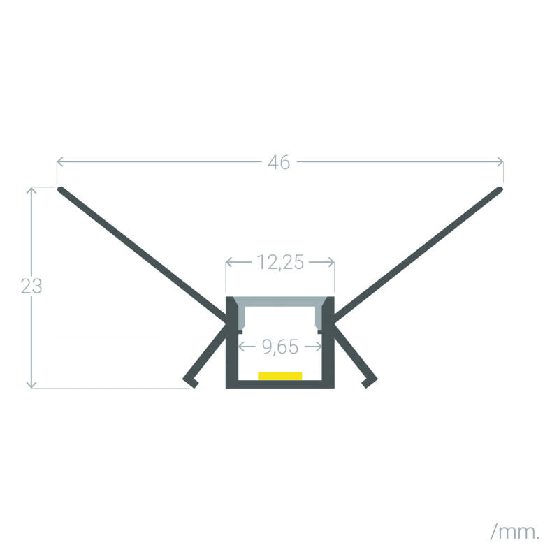 Perfil Alumínio Integração em Gesso / Pladur Esquina Interior Fita LED até 9 mm