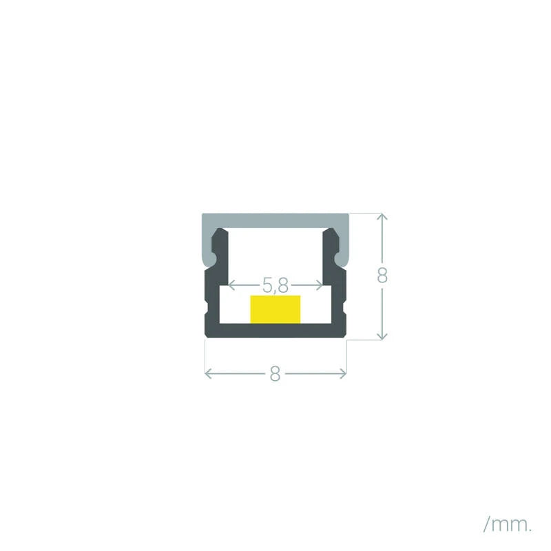 Perfil Alumínio Superfície 8x8 para Fita LED até 6 mm