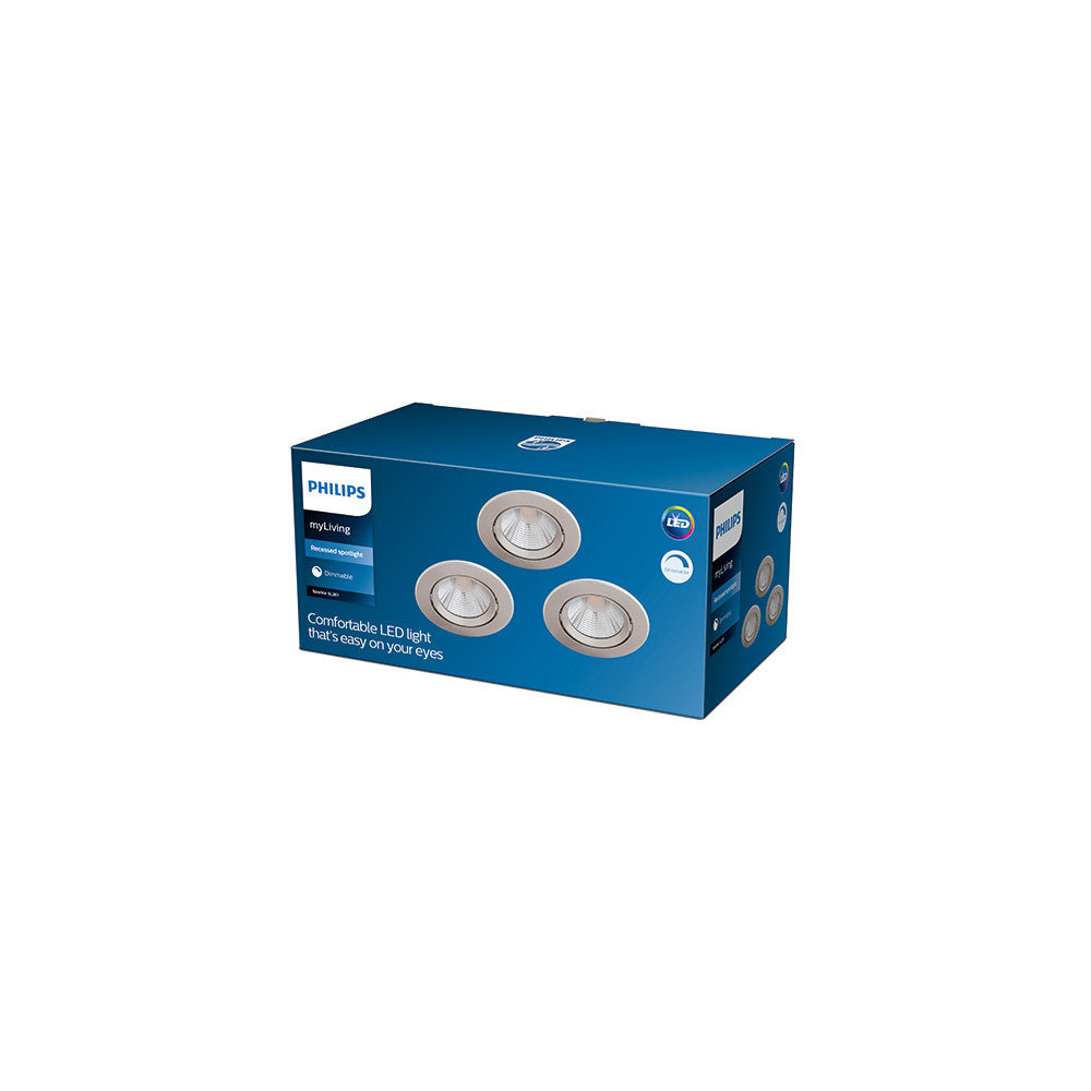 Pacote 3 LED Downlight Philips "Sparkle" Circular 5,5W 350Lm Banhado A Níquel 2700K