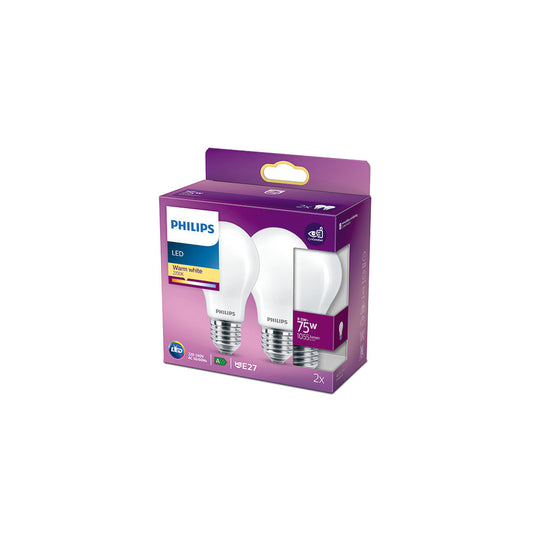 Pacote 2 Lâmpada LED Philips E27 A60 8.5W 1055Lm 2700K
