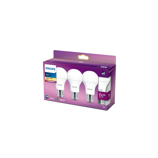 Pacote 3 Lâmpada LED Philips E27 A60 13W 1521Lm 2700K