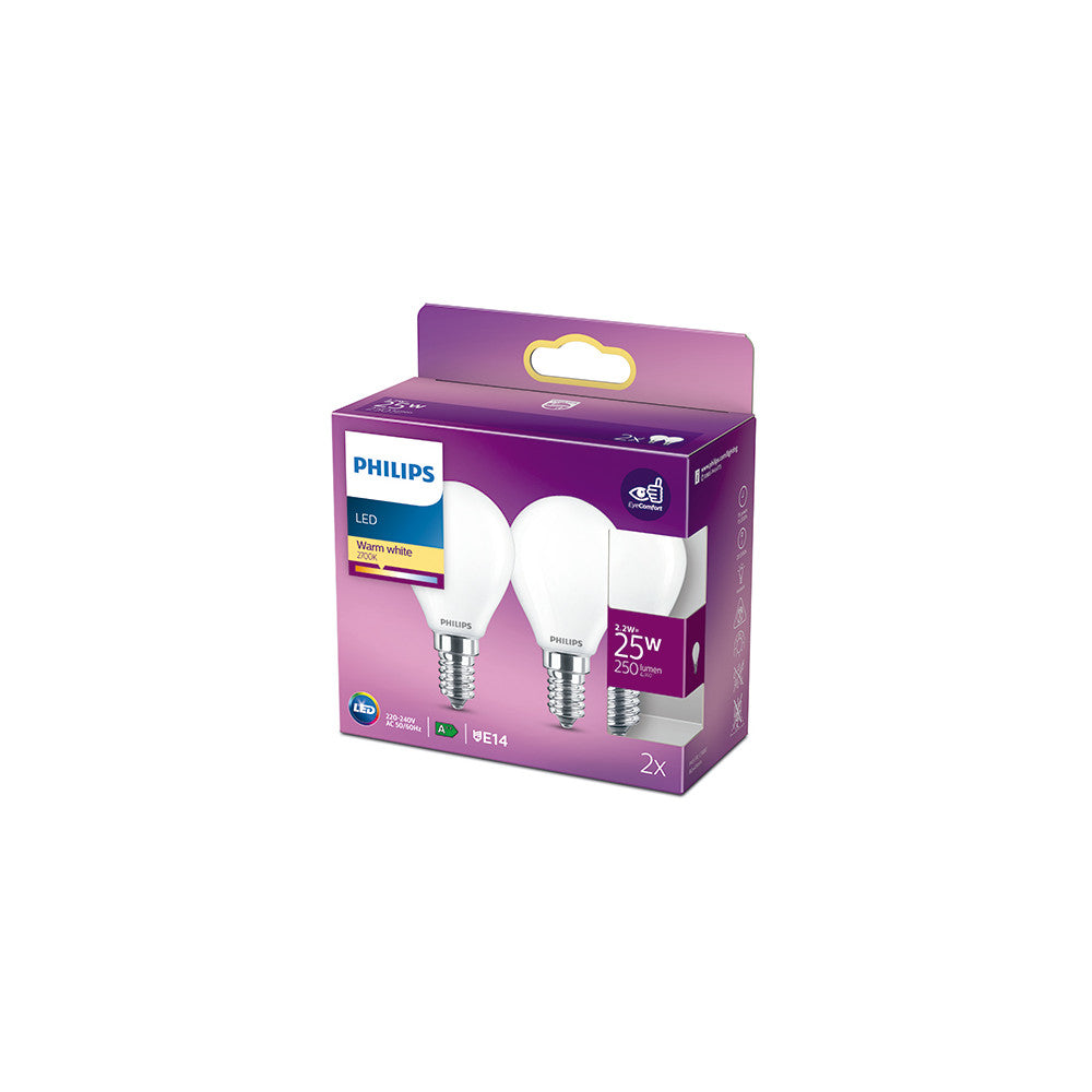 Pacote 2 Lâmpada LED Philips E14 P45 2.2W 250Lm 2700K