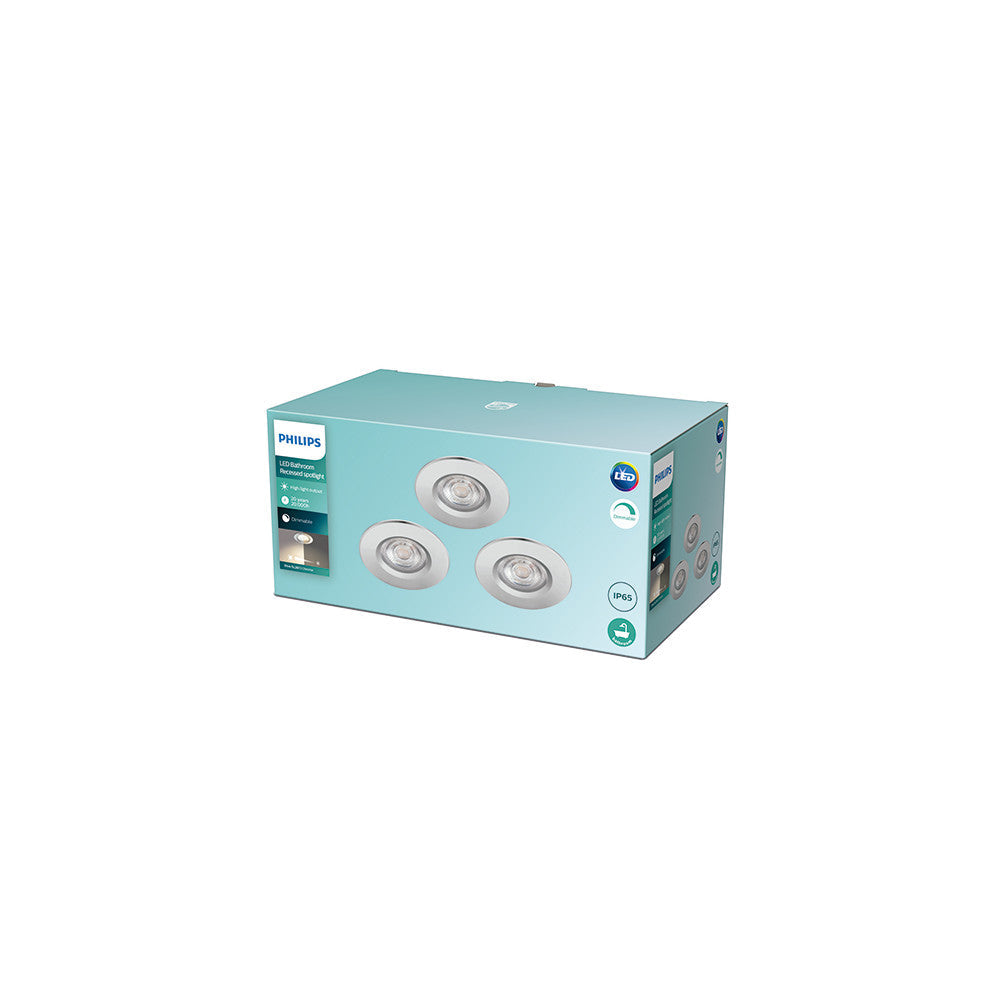 Pacote 3 LED Downlight Philips "Dive" Circular 5,5W 410Lm Cromado 2700K Ip65