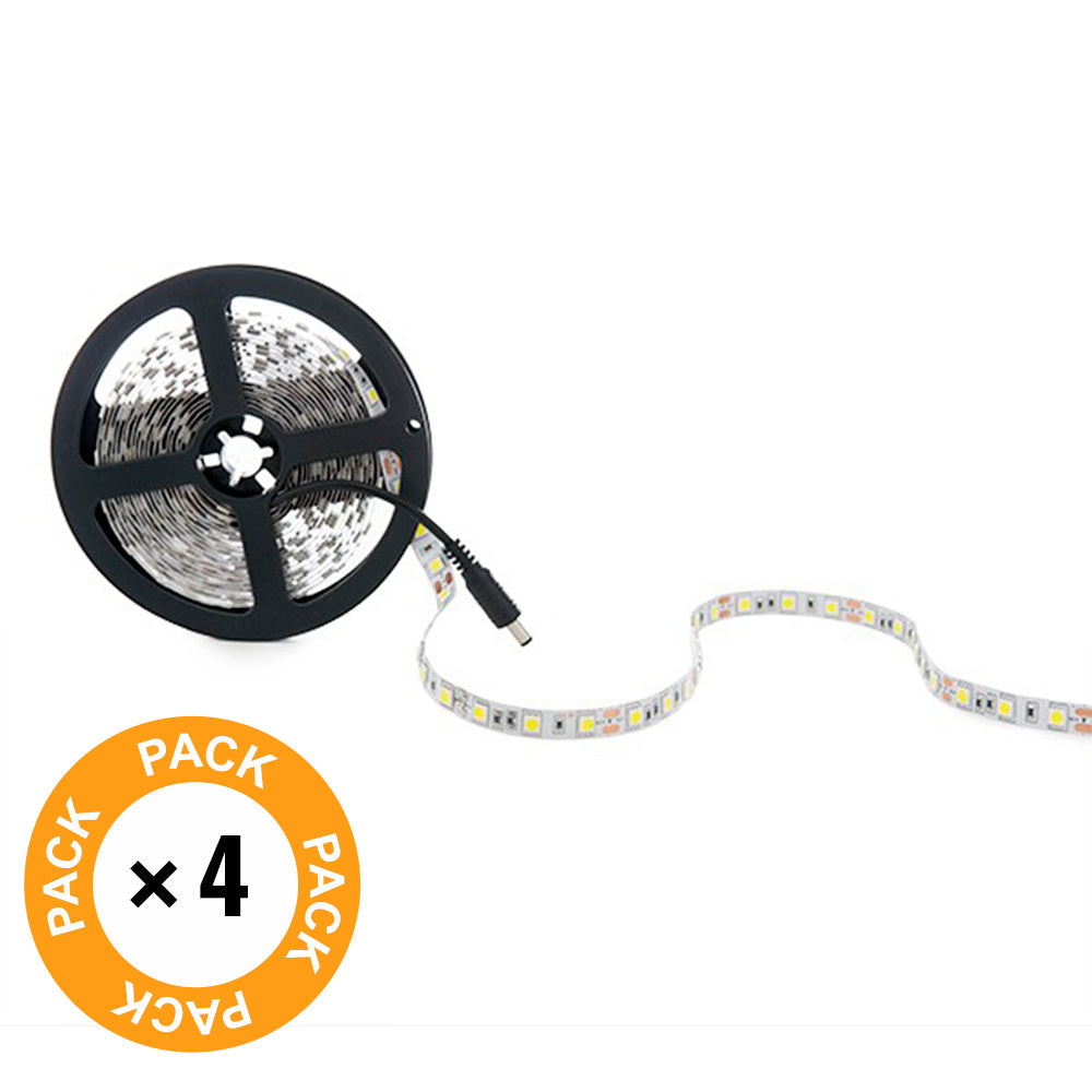 Pack 4 Tiras LED 72W 4200Lm 6000ºK 300 X SMD5050 12VDC x5M 40.000H