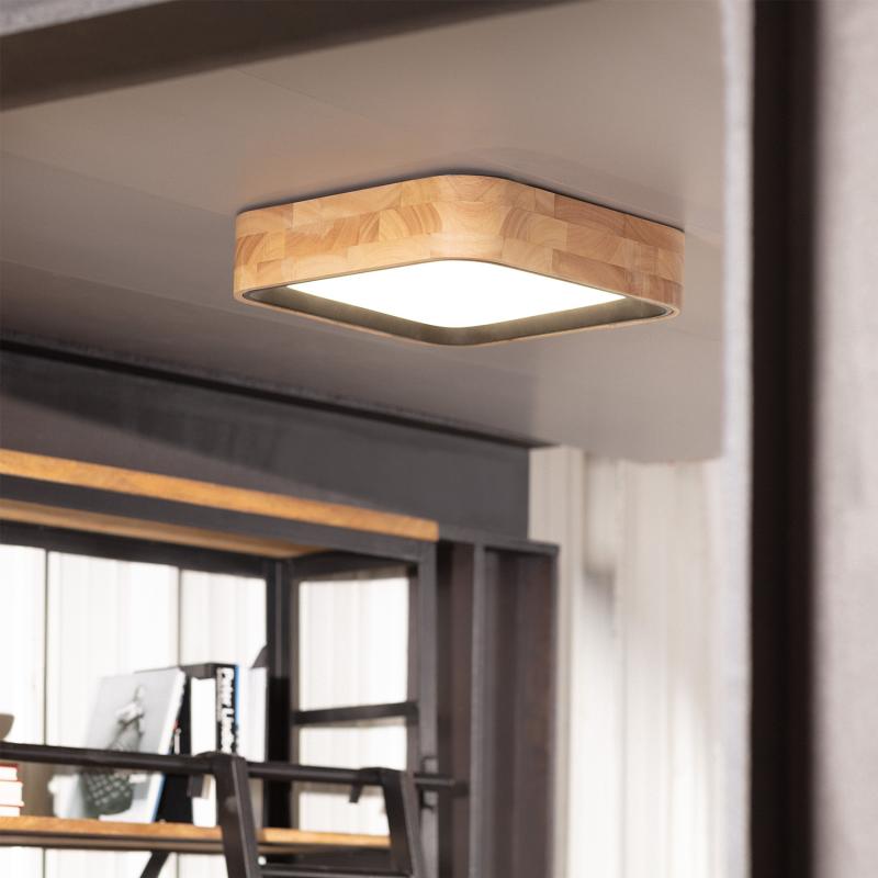 Plafón de LED 15W Quadrado Madeira e Alumínio 370x370 mm CCT Selecionável Dari