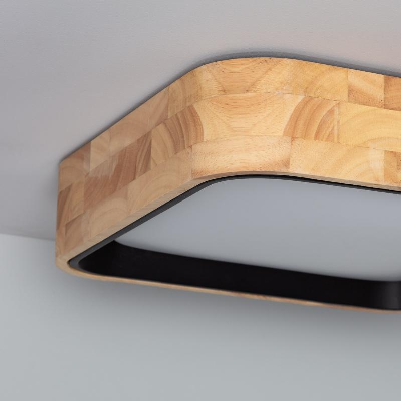 Plafón de LED 15W Quadrado Madeira e Alumínio 370x370 mm CCT Selecionável Dari