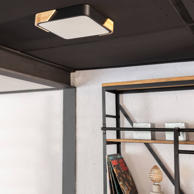Plafón LED de teto 18W Quadrado em Madeira e Alumínio 325x325 mm CCT Selecionável Semi-Dari