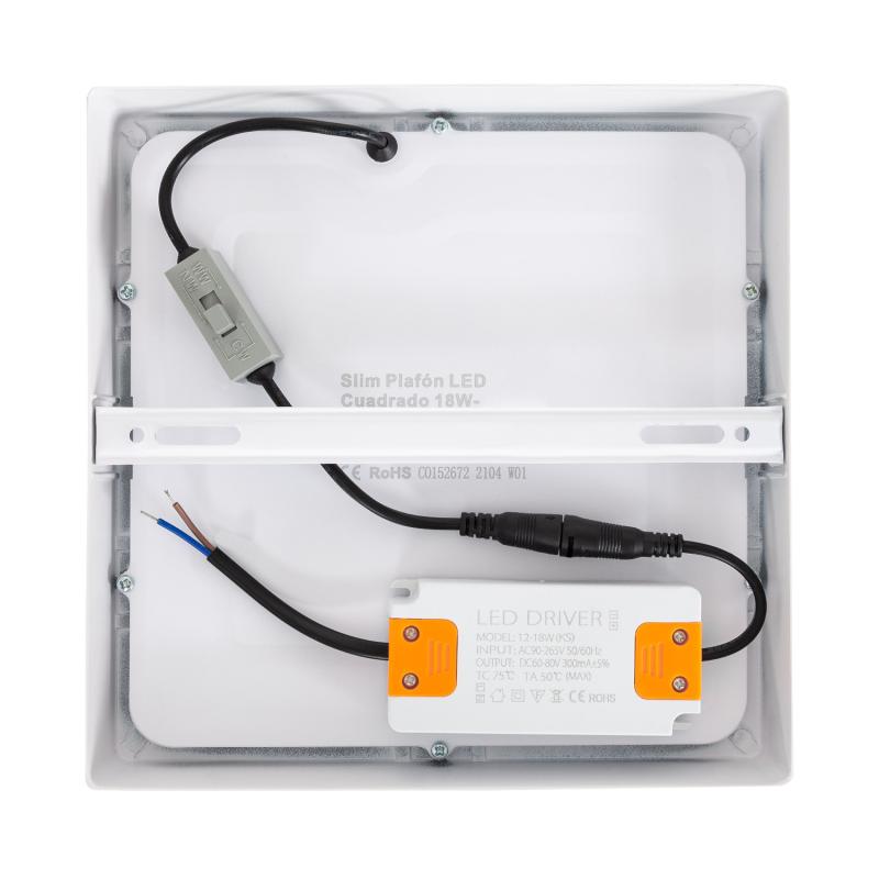 Plafón LED 18W Quadrado Superslim CCT Seleccionável 205x205 mm