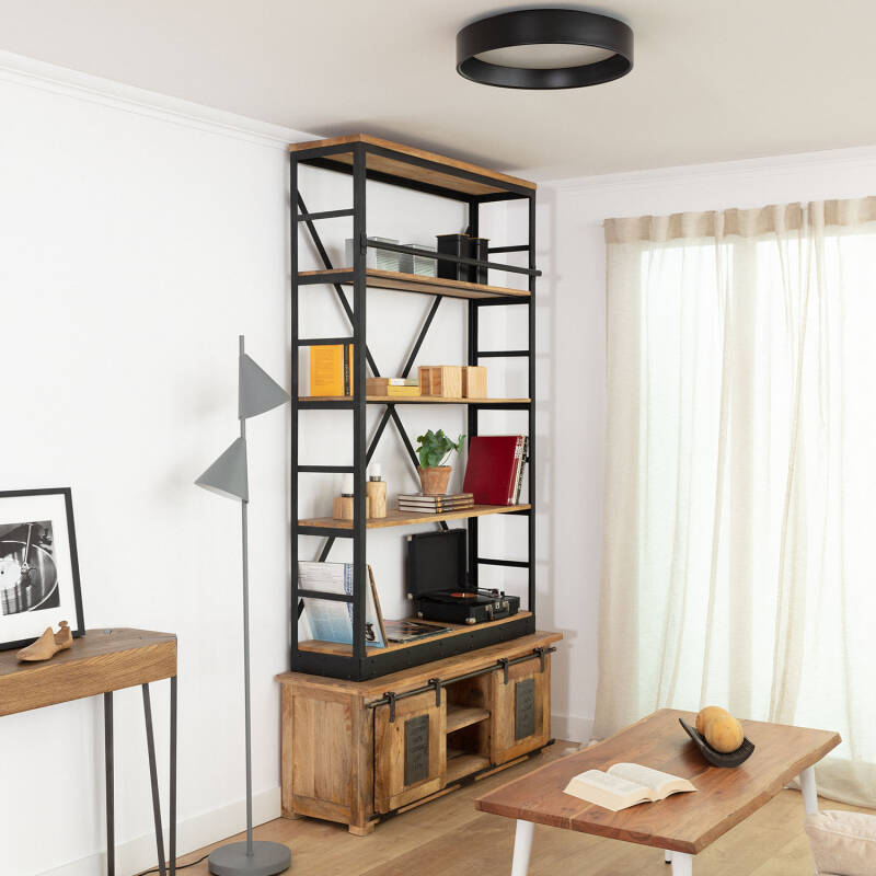 Plafón LED 20W Circular em Metal, Ø450 mm, Preto, Design