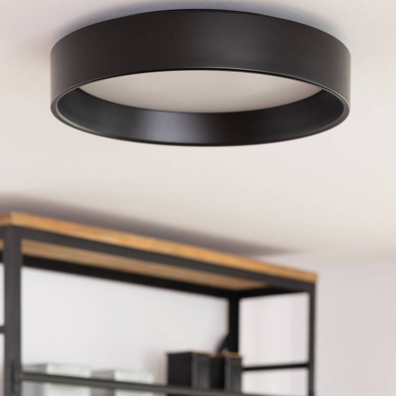 Plafón LED 20W Circular em Metal, Ø450 mm, Preto, Design