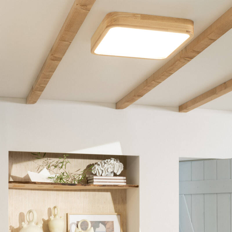 Plafón LED 20W Quadrado Madeira 400x400 mm CCT Seleccionável Kayu