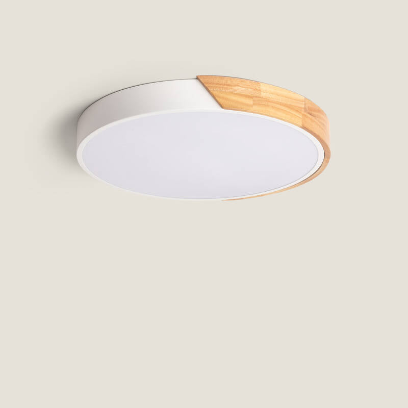 Plafón LED 24W Circular Madeira e Alumínio Ø418 mm CCT Selecionável Semi-Dari