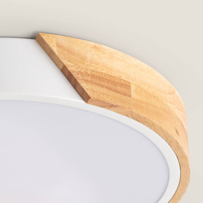 Plafón LED 24W Circular Madeira e Alumínio Ø418 mm CCT Selecionável Semi-Dari