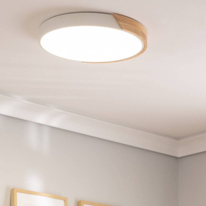Plafón LED 24W Circular Madeira e Alumínio Ø418 mm CCT Selecionável Semi-Dari