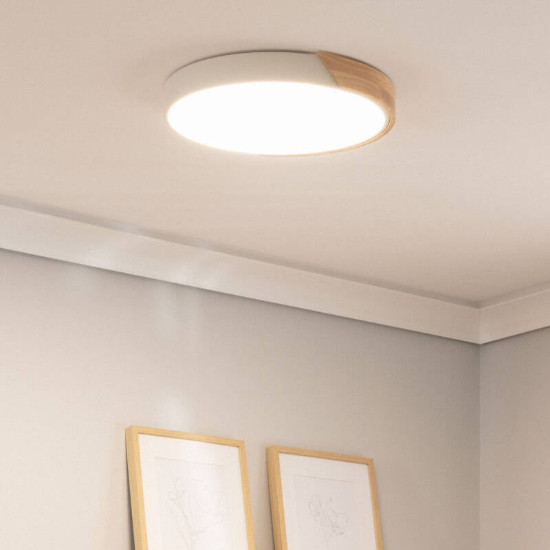 Plafón LED 24W Circular Madeira e Alumínio Ø418 mm CCT Selecionável Semi-Dari
