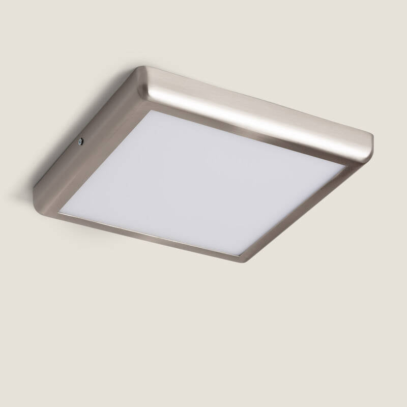 Plafón de Teto LED Quadrado de Metal, 24 W, 300 x 300 mm, Design Prateado