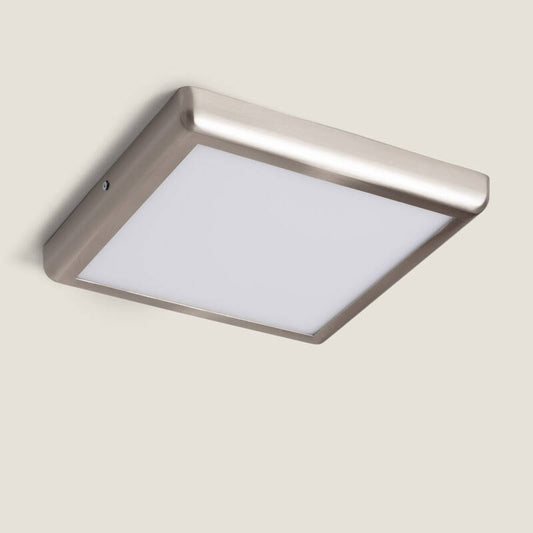 Plafón de Teto LED Quadrado de Metal, 24 W, 300 x 300 mm, Design Prateado