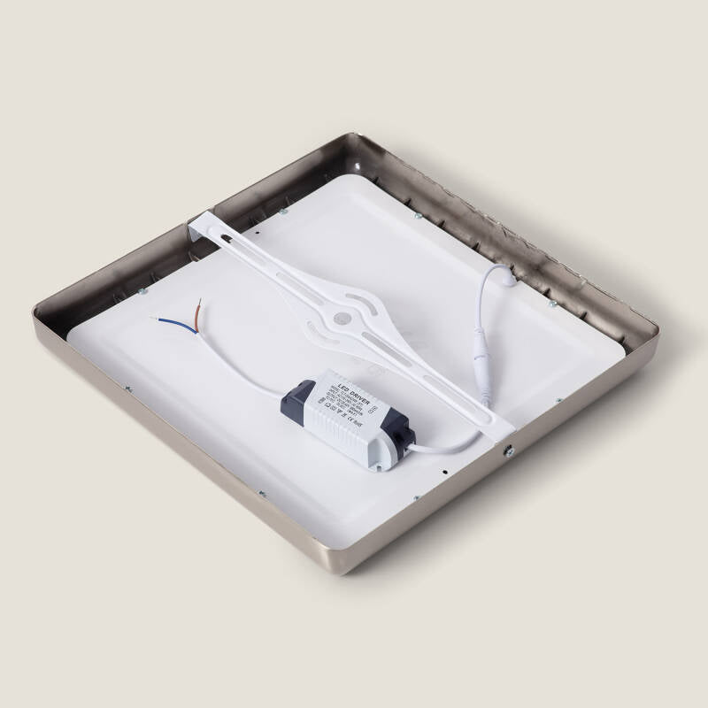 Plafón de Teto LED Quadrado de Metal, 24 W, 300 x 300 mm, Design Prateado