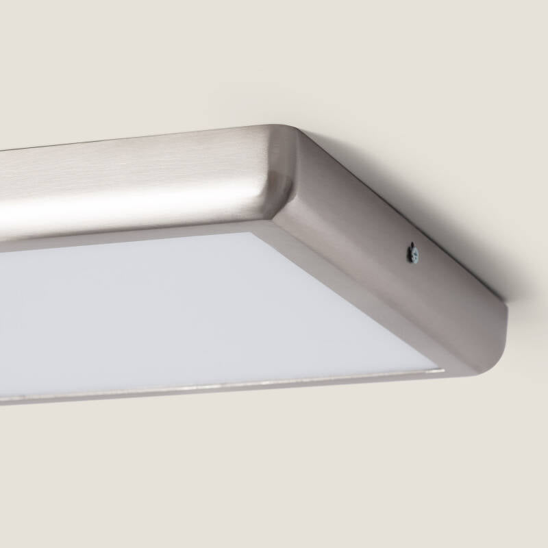 Plafón de Teto LED Quadrado de Metal, 24 W, 300 x 300 mm, Design Prateado