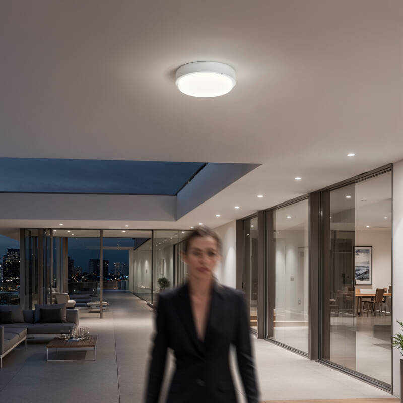 Plafón LED 25W Circular para Exterior Ø175 mm IP65 com Detector de Movimento Hublot White