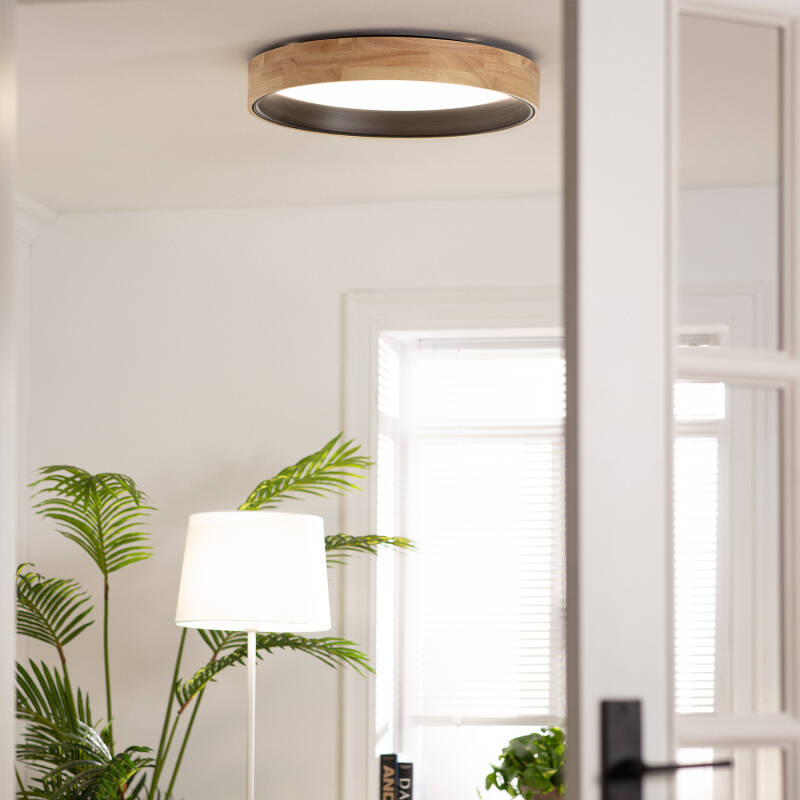 Plafón LED 30W Circular em Madeira e Alumínio Ø570 mm CCT Selecionável Dari