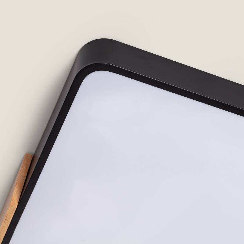 Plafón LED de 30 W, Retangular, em Madeira e Alumínio, 625 x 425 mm, CCT Selecionável, Semi-Dari