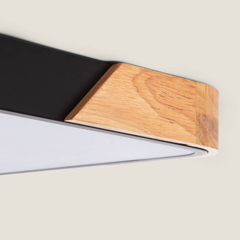 Plafón LED de 30 W, Retangular, em Madeira e Alumínio, 625 x 425 mm, CCT Selecionável, Semi-Dari