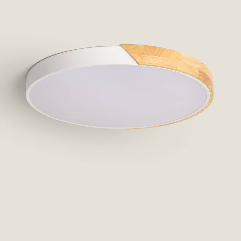 Plafón LED 36W Circular Madeira e Alumínio Ø500 mm CCT Selecionável Semi-Dari