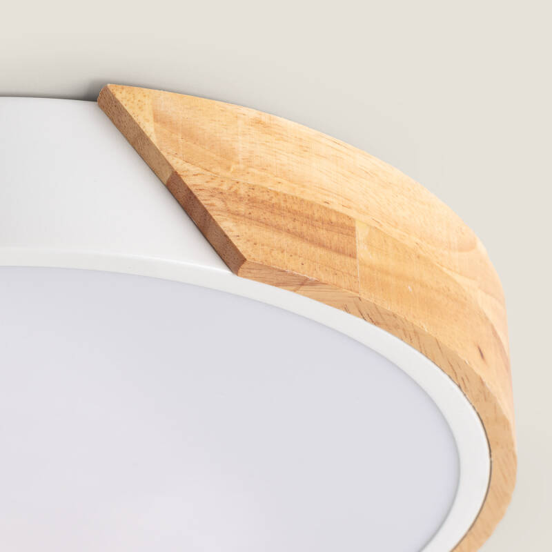 Plafón LED 36W Circular Madeira e Alumínio Ø500 mm CCT Selecionável Semi-Dari