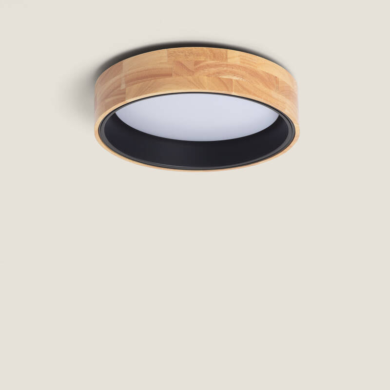 Plafón LED circular de 15 W em Madeira e Alumínio, Ø 370 mm, CCT Selecionável, da Dari