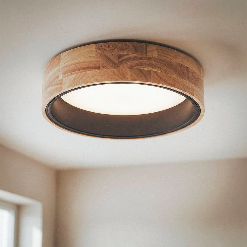 Plafón LED circular de 15 W em Madeira e Alumínio, Ø 370 mm, CCT Selecionável, da Dari