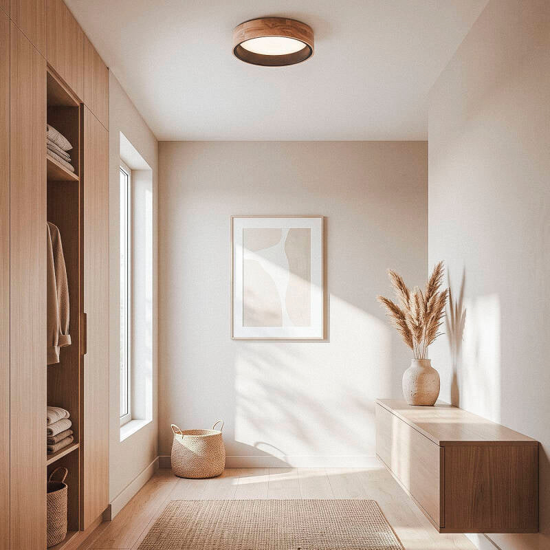 Plafón LED circular de 15 W em Madeira e Alumínio, Ø 370 mm, CCT Selecionável, da Dari