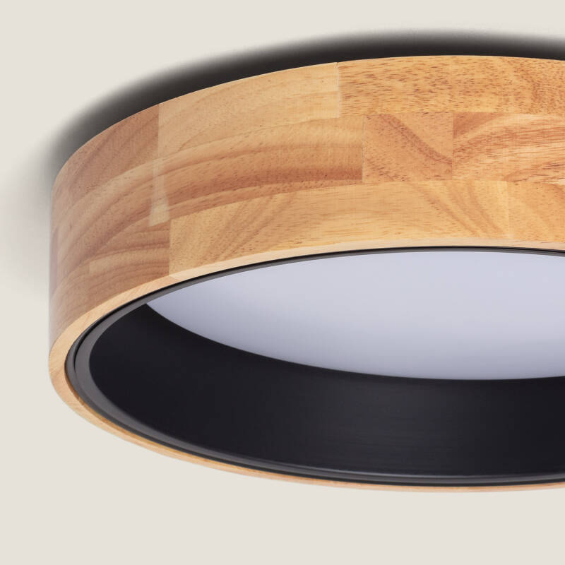 Plafón LED circular de 15 W em Madeira e Alumínio, Ø 370 mm, CCT Selecionável, da Dari