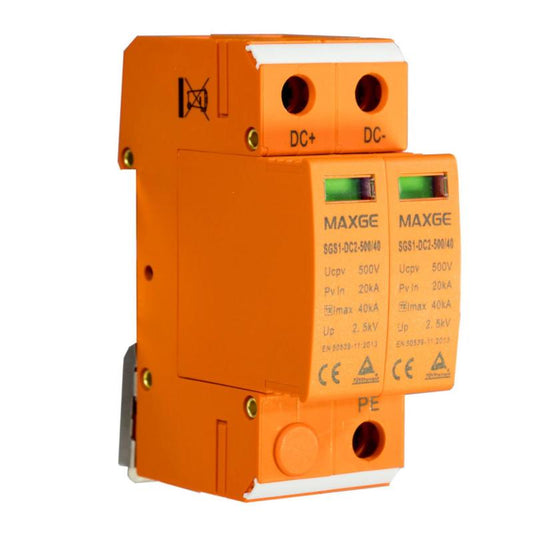 Protetor contra Sobretensões Transitórias Industrial MAXGE 2P - Classe II - 40 kA - 20 kA - 3,8 kV - 1000 V CC