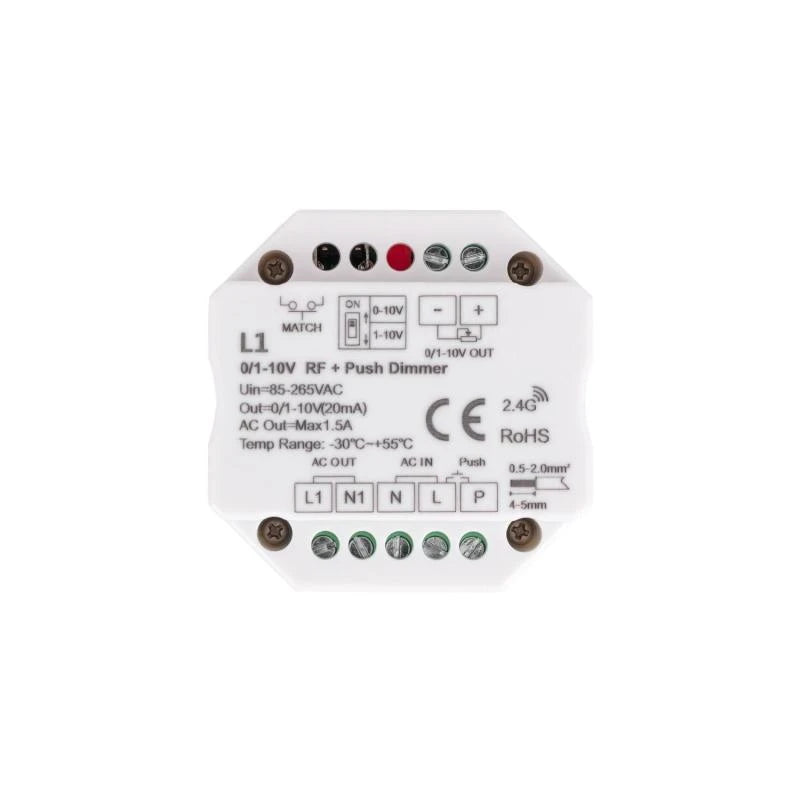 Regulador LED 0/1-10V com RF e Push-Dim SKYDANCE L1 Compatível com Botão Pulsador e Comando RF