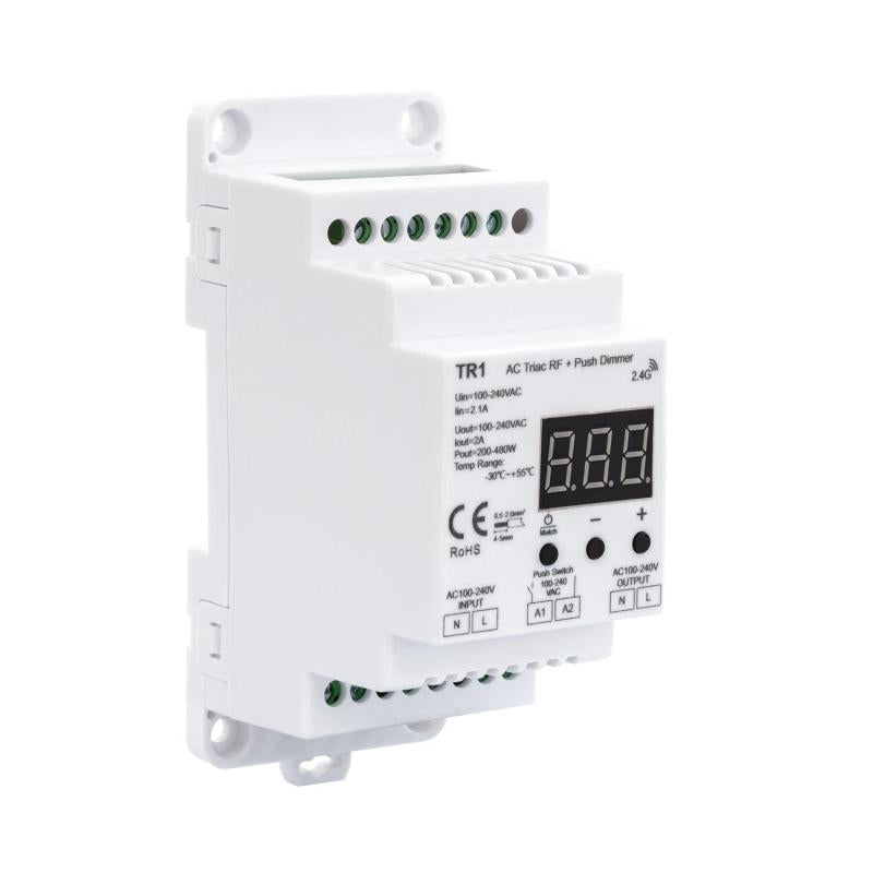 Regulador LED TRIAC para Calha DIN SKYDANCE TR1 Compatível com Comando RF e Botão Pulsador