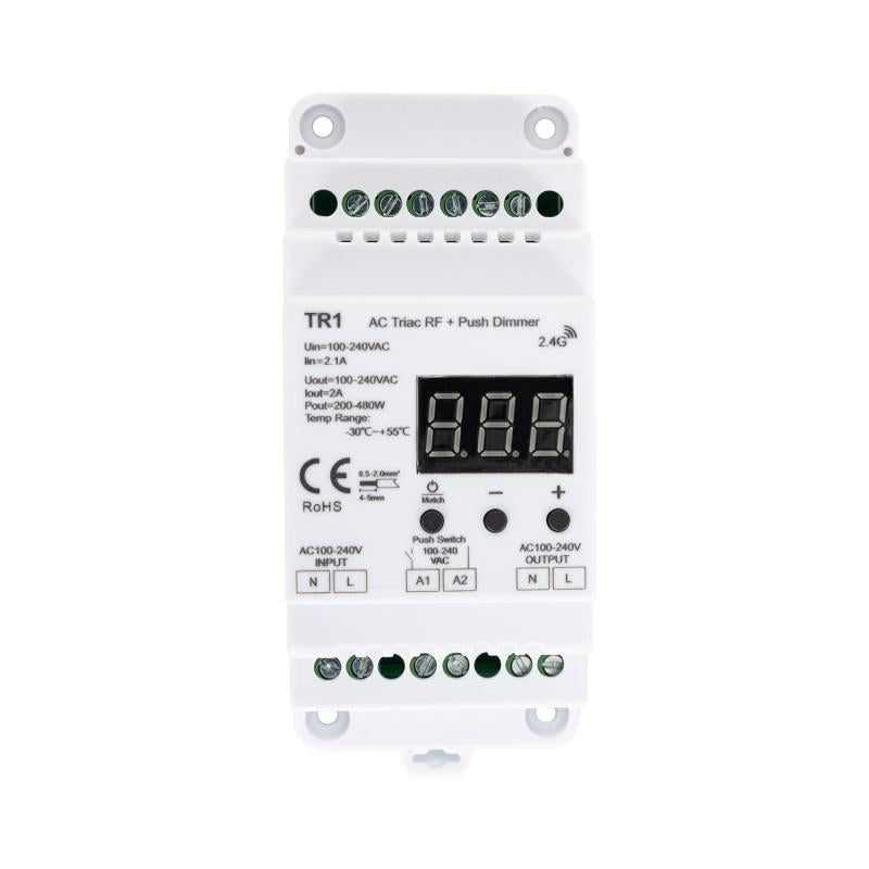 Regulador LED TRIAC para Calha DIN SKYDANCE TR1 Compatível com Comando RF e Botão Pulsador
