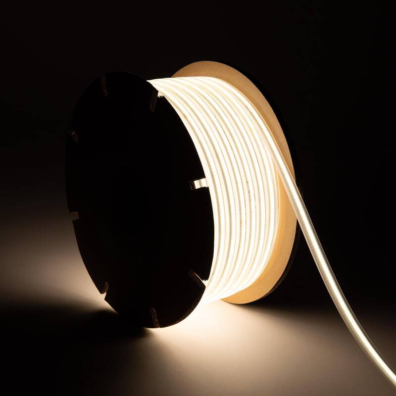 Fita LED Regulável 220V COB Autorrectificada 320 LED/m ROLO 50m 8W/m 720 lm/m Largura 12mm Corte 50cm IP65 CRI90