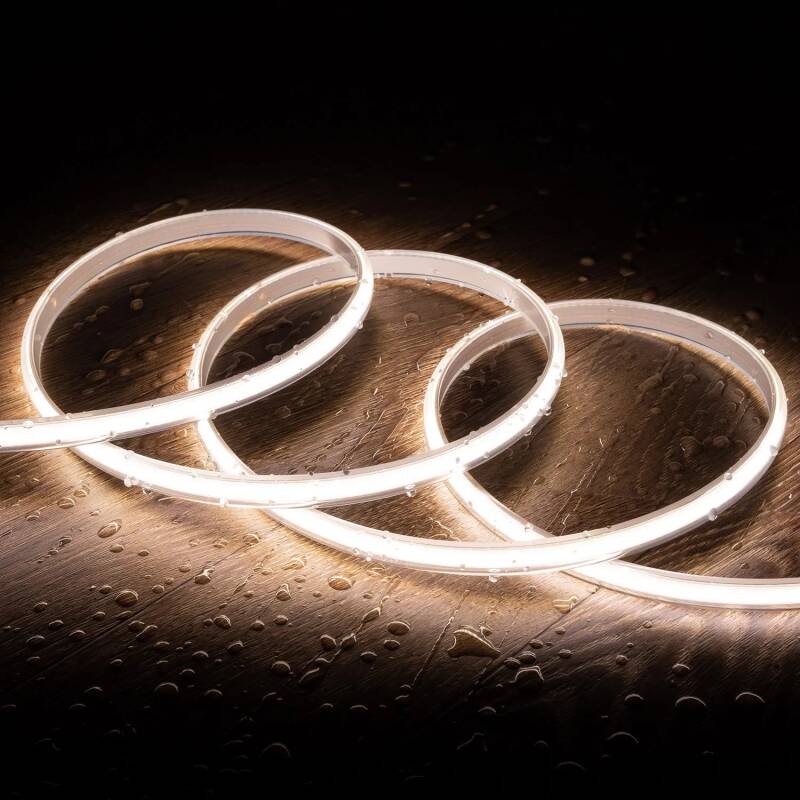 Fita LED Regulável 220V COB Autorrectificada 320 LED/m ROLO 50m 8W/m 720 lm/m Largura 12mm Corte 50cm IP65 CRI90