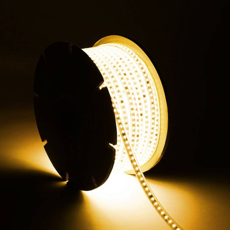 Fita LED Regulável 220V SMD Autorectificada 120 LED/m ROLO 50m 14W/m 1680lm/m SILICONE FLEX Largura 12mm Corte 10cm IP67