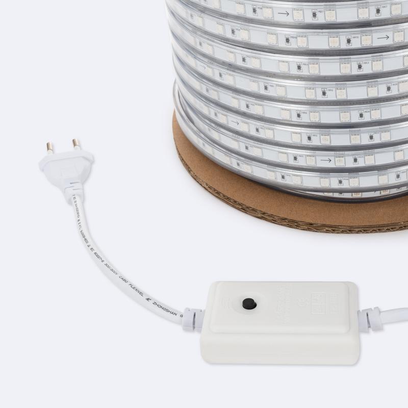 Fita LED RGB 220V SMD 60 LED/m ROLO 50m 15W/m SILICONE FLEX Largura 12mm Corte 100cm IP67